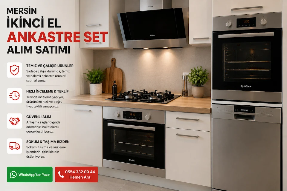 Mersin İkinci El Ankastre Set fırın ocak davlumbaz ve bulaşık makinesi